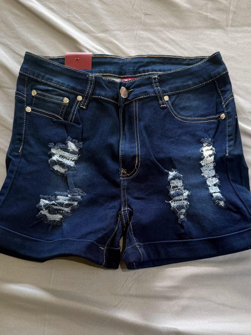 T&Y Fashion Juniors Distressed Dark Wash Jean Denim Shorts 11/12 New w/Tags